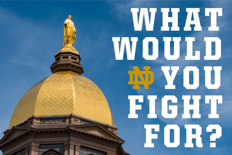 The words What Would You Fight For next to an image of the Golden Dome.