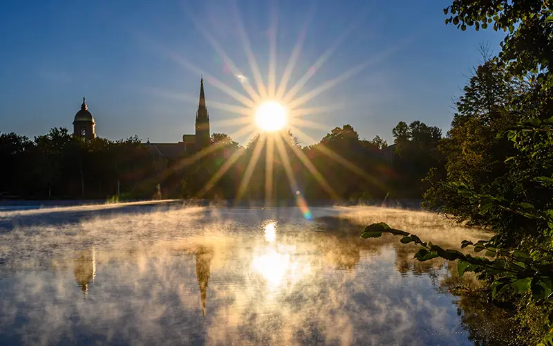 The Golden Dome and the Basilica of the Sacred Heart at sunrise