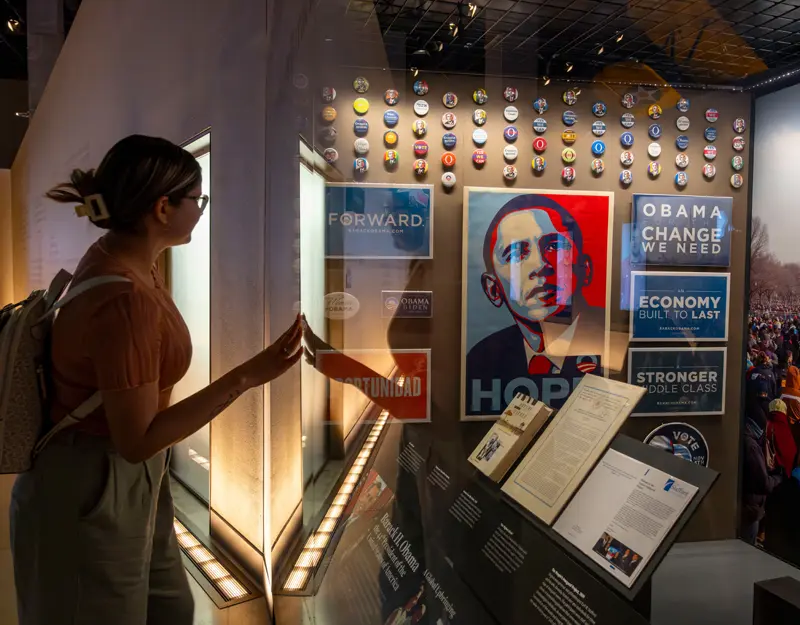 Hanny Lacruz from Venezuela and a teacher at Holy Cross School, tours the National Museum of African American History and Culture in Washington, DC.