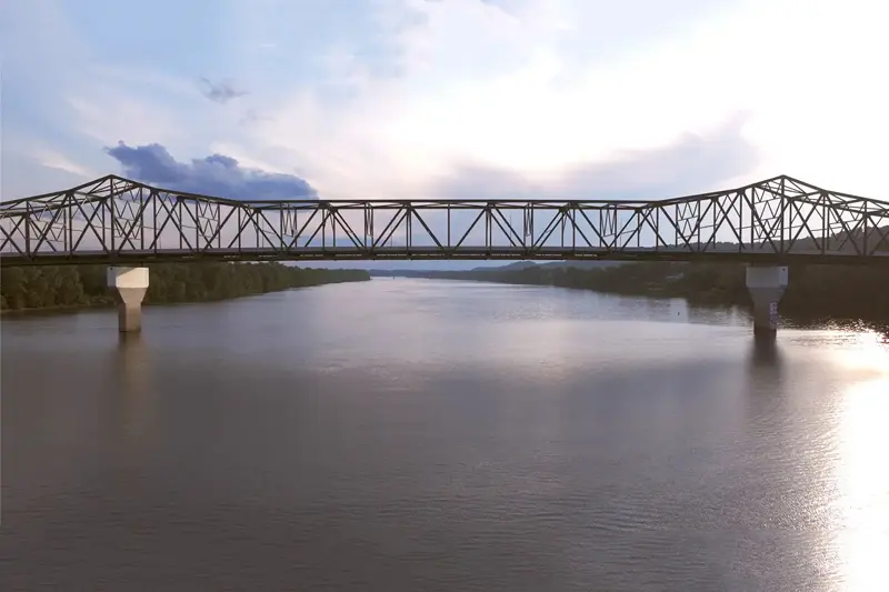 A bridge over a river in Huntington, West Virginia