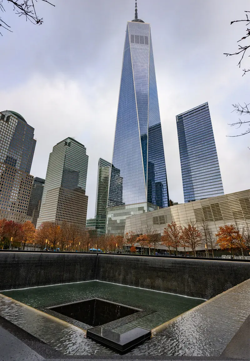 The memorial to the south tower of the World Trade Center in New York City. 