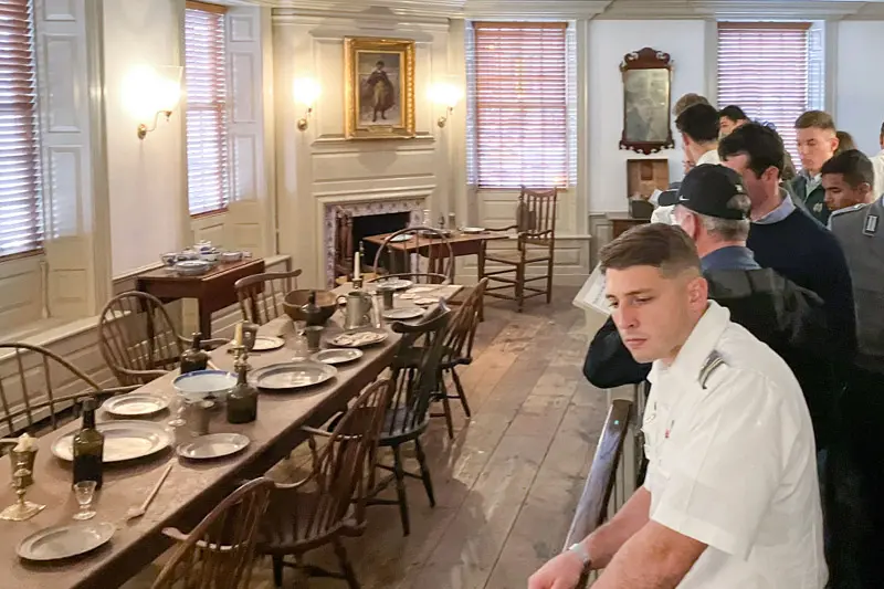 Cadets inside the Fraunces Tavern, a spot that was frequently visited by George Washington. 