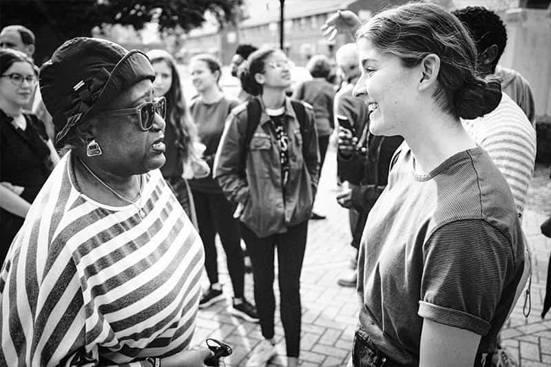 Joyce Parrish O'Neal talks with a student.