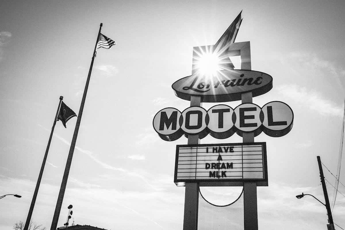 Lorraint Motel neon sign. Below the sign says I have a Dream MLK.